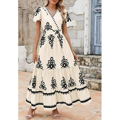 Women’s Casual V Neck Boho Maxi Dress