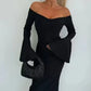 Off-Shoulder Bell Sleeve Midi Dress