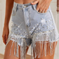 Punk Denim Shorts with Fringe