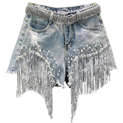 Punk Denim Shorts with Fringe