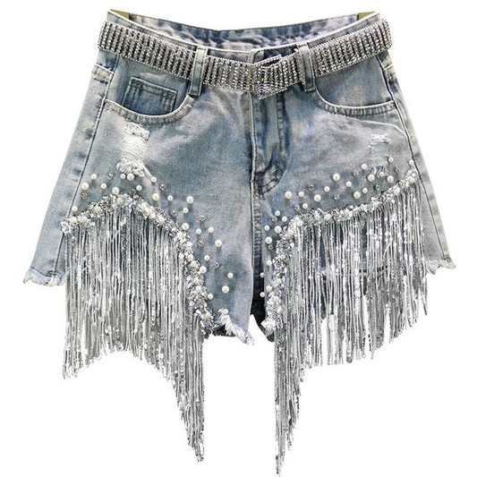 Punk Denim Shorts with Fringe