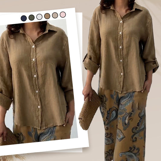 Women's Fashion Loose Cardigan Shirt & High Waist Pants Two Piece Set