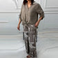 Women's Fashion Loose Cardigan Shirt & High Waist Pants Two Piece Set