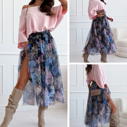 🌸Spring Specials🌸 Off-Shoulder Loose Top & Mesh Printed Skirt Set