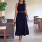 Women's Elegant Navy Blue High Waist Long Dress