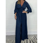 High-Waisted Pleated Deep V-Neck Wide-Leg Jumpsuit