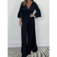 High-Waisted Pleated Deep V-Neck Wide-Leg Jumpsuit