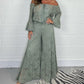 Women's two-piece set: lace top + wide-leg trousers