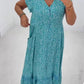 Women's Blue Leopard Print Short Sleeve V-Neck Dress