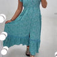 Women's Blue Leopard Print Short Sleeve V-Neck Dress