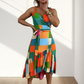 Women’s Colorful Geometric Print Tie Waist Ruffle Hem Dress