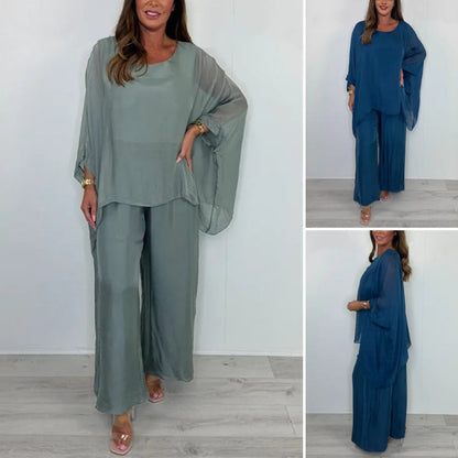 ✨ Early summer new ✨ ultra-thin women's elegant casual chiffon top and wide-leg pants set