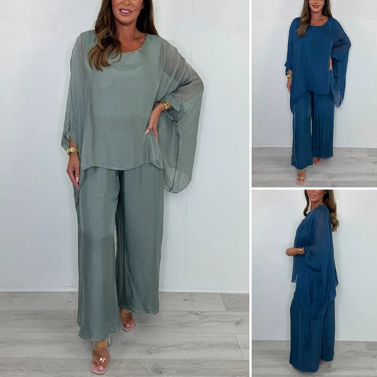 ✨ Early summer new ✨ ultra-thin women's elegant casual chiffon top and wide-leg pants set