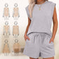 Women's Cap Sleeve Crewneck Top & Drawstring Shorts 2-Piece Set