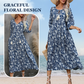 Women’s Elegant Floral Print V-Neck Long Dress