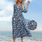 Women’s Elegant Floral Print V-Neck Long Dress