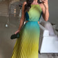 🎉Limited Sale🎉Women's Halter Pleated Gradient Color Dress
