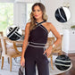 Stylish Cross Neck Top & Wide Leg Pants Two Piece Set