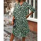Women's Leopard Button Front Rolled Sleeve Midi Dresses