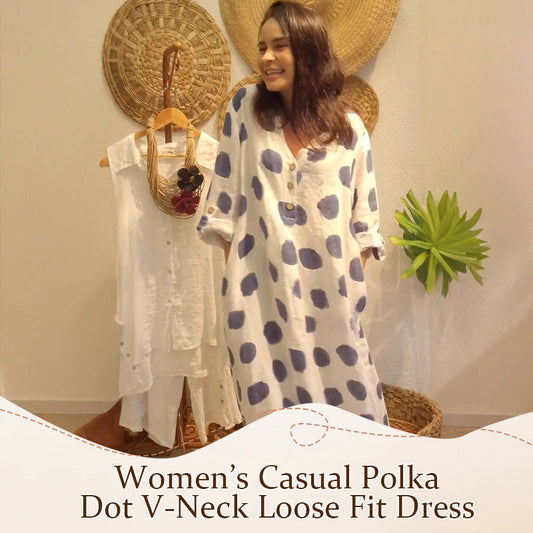 Women’s Casual Polka Dot V-Neck Loose Fit Dress