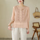 Women's Thin Embroidery Breathable Cotton Linen Short Sleeve Crew Neck Shirt
