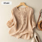 Women's Thin Embroidery Breathable Cotton Linen Short Sleeve Crew Neck Shirt