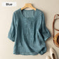 Women's Thin Embroidery Breathable Cotton Linen Short Sleeve Crew Neck Shirt