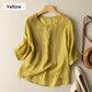 Women's Thin Embroidery Breathable Cotton Linen Short Sleeve Crew Neck Shirt