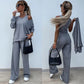 Women's Solid Color Vest & V-Neck Long Sleeve Top & Pants 3-Piece Set