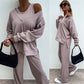 Women's Solid Color Vest & V-Neck Long Sleeve Top & Pants 3-Piece Set
