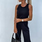Women's Solid Color Vest & V-Neck Long Sleeve Top & Pants 3-Piece Set