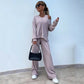 Women's Solid Color Vest & V-Neck Long Sleeve Top & Pants 3-Piece Set