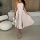 Elegant Solid Color Strapless Midi Dress