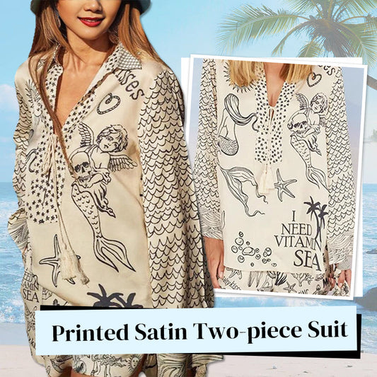💕2025 HOT SALE 50% OFF💕 Satin Unique Letter Print Tassle Shirt and Elastic Waist Shorts Set
