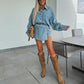 ✨Free Shipping--Early Summer New✨Women's Summer Denim Set Oversized Shirt & Skirt Shorts
