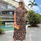 🌸2025 Hot Sale🌸Women's Leopard V-Neck Long Dress with Belt-Buy 2 Get 10% Off
