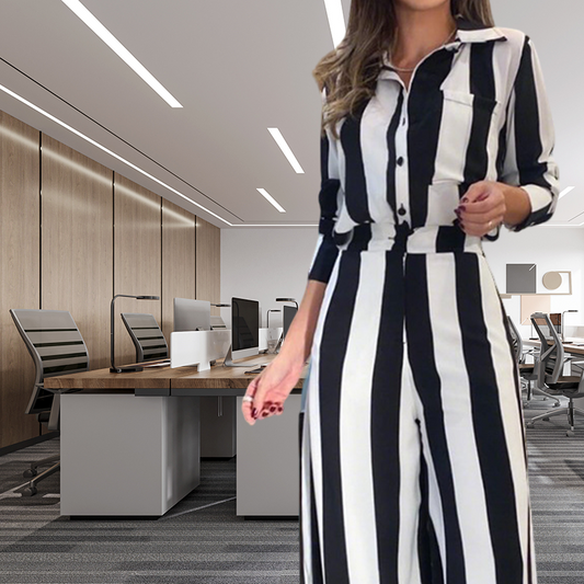 Zebra Striped Shirt + Wide Leg Pants Set