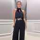 Mock Neck Crop Top & Wide Leg Pants Set