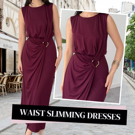 Women's Fashion Round Neck Sleeveless Waist Slimming Dresses
