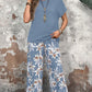 🌸Summer Specials🌸Women's Casual Floral Print Wide Leg Trousers and Short Sleeve Top Set