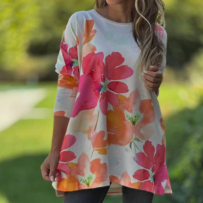 Women's Round Neck Loose Printed Top