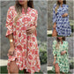 Women's Printed Button Down V-Neck Shirt Dress