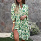 Women's Printed Button Down V-Neck Shirt Dress