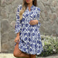 Women's Printed Button Down V-Neck Shirt Dress