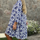 Women's Printed Button Down V-Neck Shirt Dress
