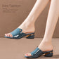 Women's chunky heel soft leather fish mouth sandals