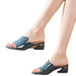 Women's chunky heel soft leather fish mouth sandals