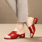 Women's chunky heel soft leather fish mouth sandals