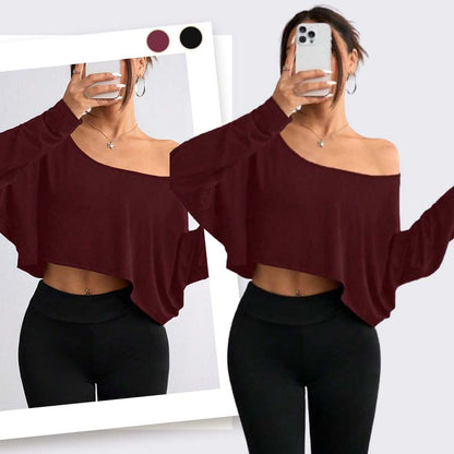 Women's Long Sleeve Oversized Loose Off The Shoulder Crop Tops