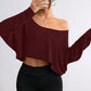 Women's Long Sleeve Oversized Loose Off The Shoulder Crop Tops